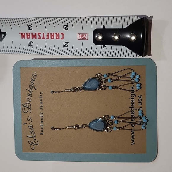 1795- Glass Beads Handmade Women's Earrings Blue Color NWT - Picture 2 of 4